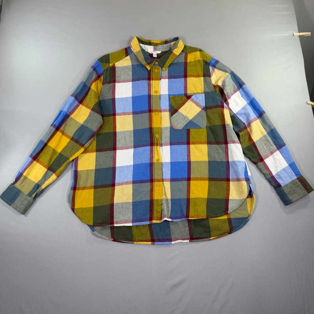 Plaid Button Down Shirt Womens XL Cottagecore Farmhouse Fall Thanksgiving